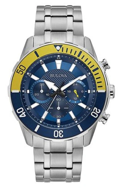 Bulova Men's 44mm Stainless Steel Chronograph Watch In Blue