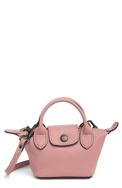 Longchamp Mini Le Pliage Cuir Leather Top Handle Bag In Antique Pink