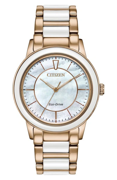 Citizen Chandler Stainless Steel & Ceramic Eco-drive Bracelet Watch, 36mm In Two Tone