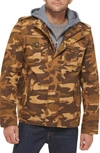 Levi's® Washed Cotton Faux Shearling Lined Hooded Military Jacket In Brown Camo