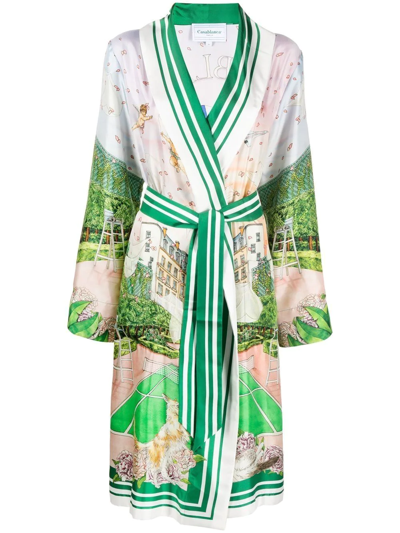 Casablanca Graphic-print Belt-fastened Silk-twill Midi Dress In Tennis Club Prive