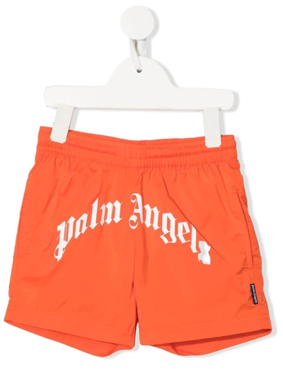 Palm Angels Logo Shorts In Orange