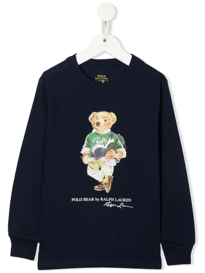 Ralph Lauren Kids' Polo Bear Print Sweatshirt In Blue