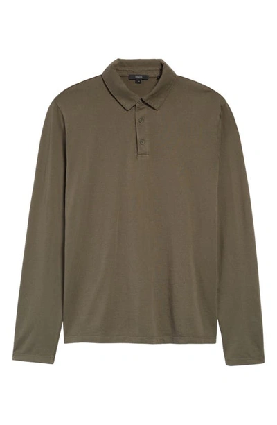 Vince Garment Dyed Long Sleeve Polo In Olive Field