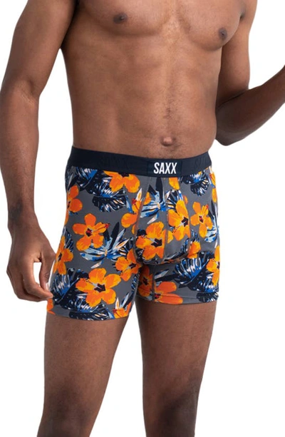 Saxx Vibe Super Soft Slim Fit Boxer Briefs In Solar Hibiscus Gray