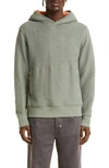 Craig Green Internal Frill Cotton Ruched Hoodie In Green/ Peach