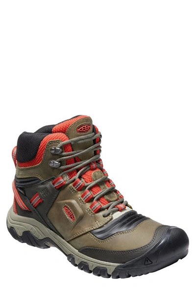 Keen Ridge Flex Waterproof Hiking Boot In Dark Olive/ Ketchup