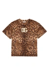 Dolce & Gabbana Dolce&gabbana Kids' Logo Patch Leopard Print Cotton T-shirt In Hk93m Leo Fdo Nocciola