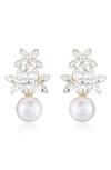 ETTIKA FLORAL CRYSTAL & IMITATION PEARL EARRINGS