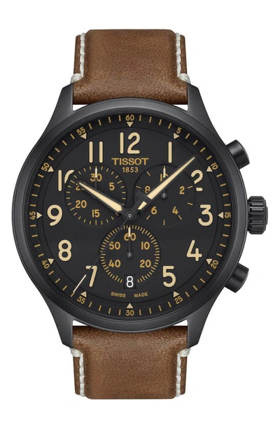 Tissot Men's Swiss Chronograph Xl Beige Leather Strap Watch 45mm