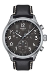 Tissot Men's Swiss Chronograph Xl Anthracite Leather Strap Watch 45mm In Black