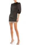 Mac Duggal Beaded Fringe Hem Satin Minidress In Black