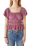 Lucky Brand Lace-up Back Knit Peplum Top In Crushed Berry