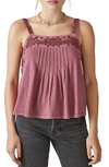 Lucky Brand Embroidered Cotton Jersey Camisole In Oxblood Red