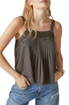 Lucky Brand Embroidered Cotton Jersey Camisole In Washed Black