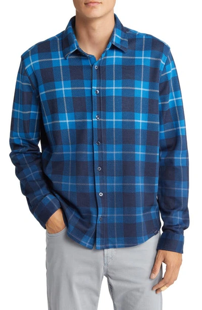 Stone Rose Plaid Jacquard Dip Dye Knit Button-up Shirt In Navy