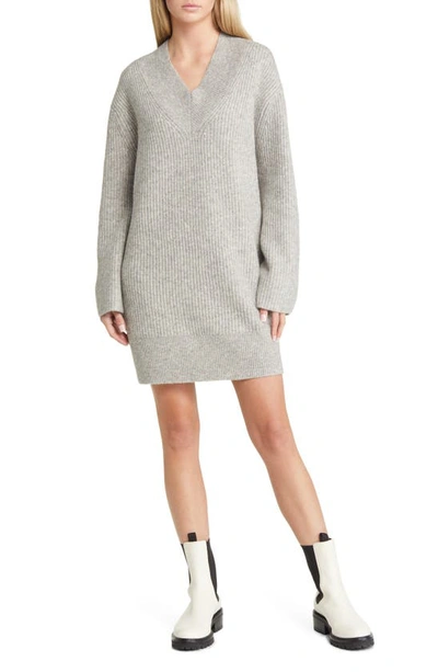 Topshop Long Sleeve Rib Sweater Dress In Grey