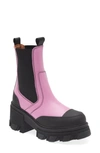 Ganni Cleated Leather Mid Chelsea Boots In Pink