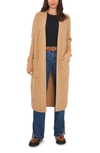 Vince Camuto Longer Length Ribbed Cardigan In Latte Heather