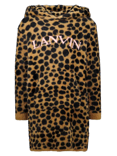 Lanvin Teen Girls Leopard Logo Dress In Brown