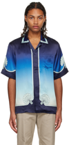 Casablanca Logo Graphic-print Relaxed-fit Silk Shirt In Blue,light Blue