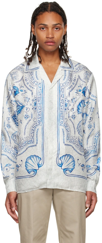Casablanca Men's Plat A Dessert Blanc Silk Dress Shirt In Blue