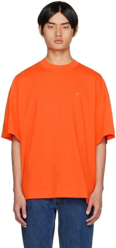 Ami Alexandre Mattiussi Orange Ami De Cœur T-shirt In Orange/800