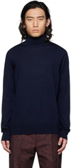 Jil Sander Superfine Wool Turtleneck Sweater In Dark Blue