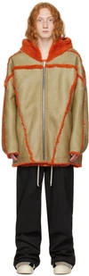 Rick Owens Jumbo Peter Shearling Hooded Jacket In 0853 Pearl/orange