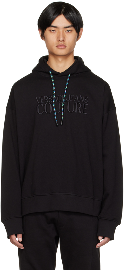Versace Jeans Couture Logo-embroidered Drawstring Hoodie In Schwarz