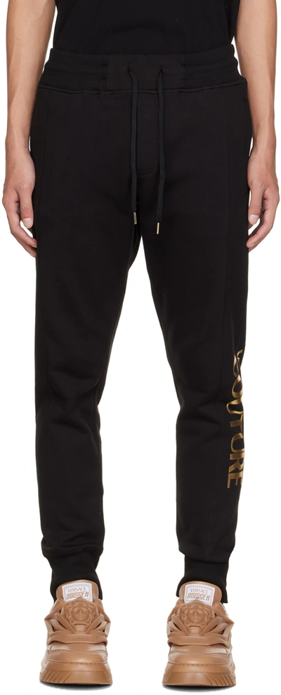 Versace Jeans Couture Black Tapered Lounge Pants In Eg89 Black/gold