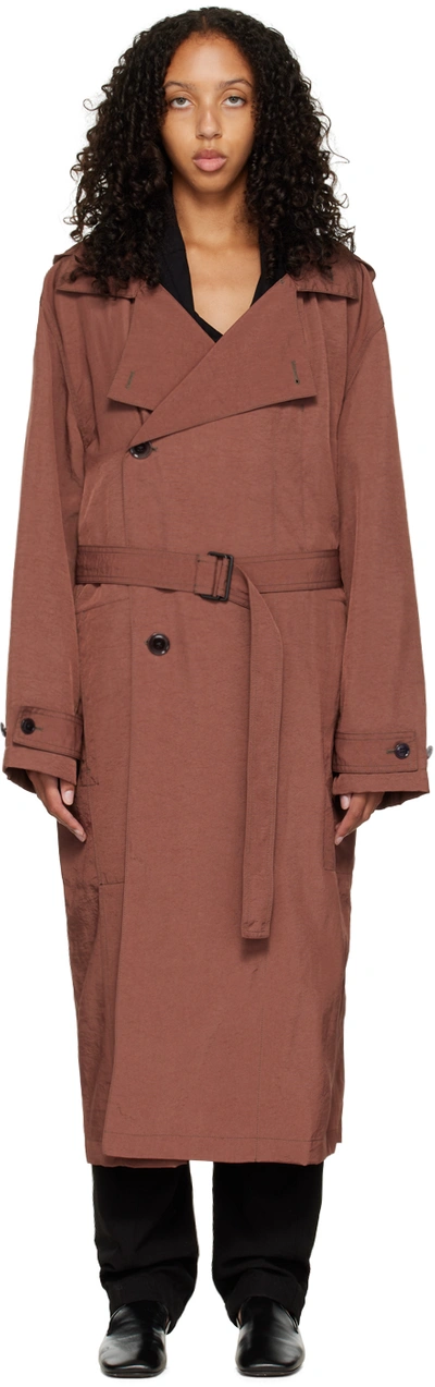 Lemaire Burgundy Light Trench Coat In Br428 Russet Brown