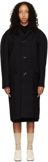 Lemaire Black Crombie Coat In Bk999 Black