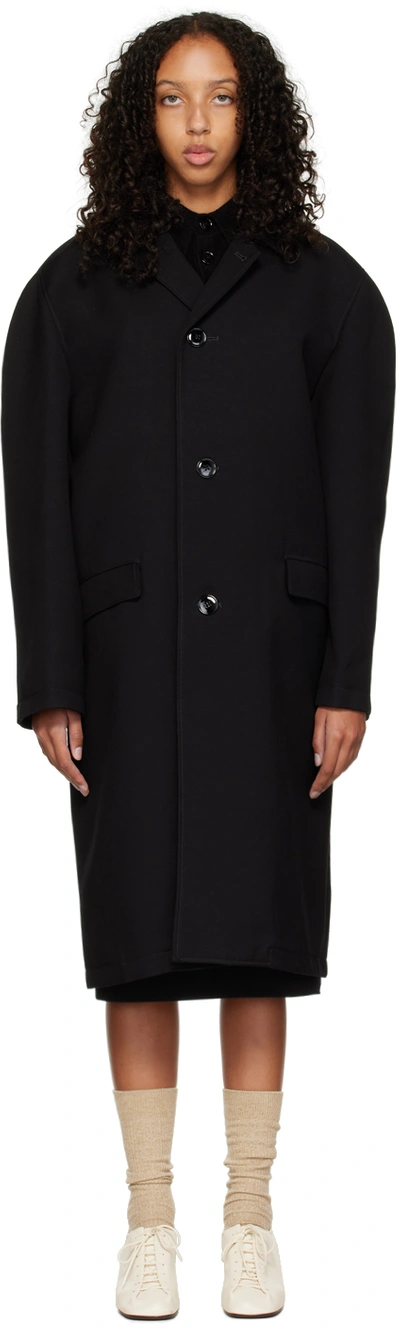 Lemaire Black Crombie Coat In Bk999 Black