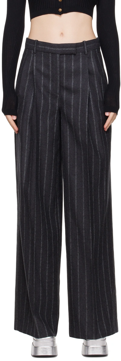 Versace Gray Pleated Trousers In 1e510 Medium Grey