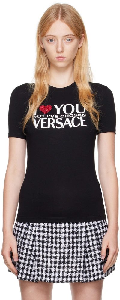 Versace I Love You Embellished Jersey T-shirt In Black