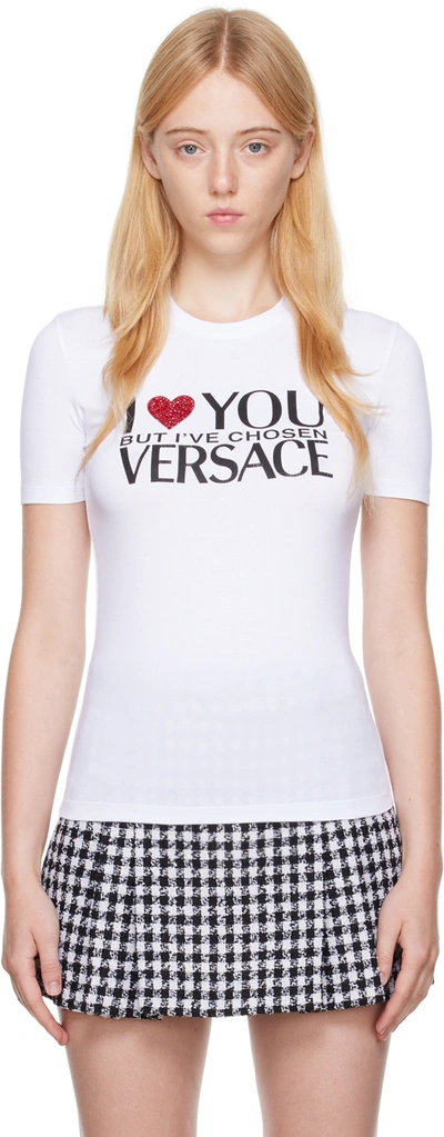Versace Logo Printed Embellished T In White