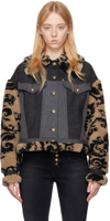 Versace Jeans Couture Denim Jacket With Eco-fur Inserts In E905 Black
