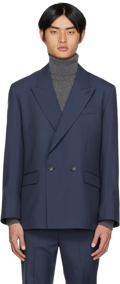 Ernest W. Baker Ssense Exclusive Navy Double-breasted Blazer In Royal Blue