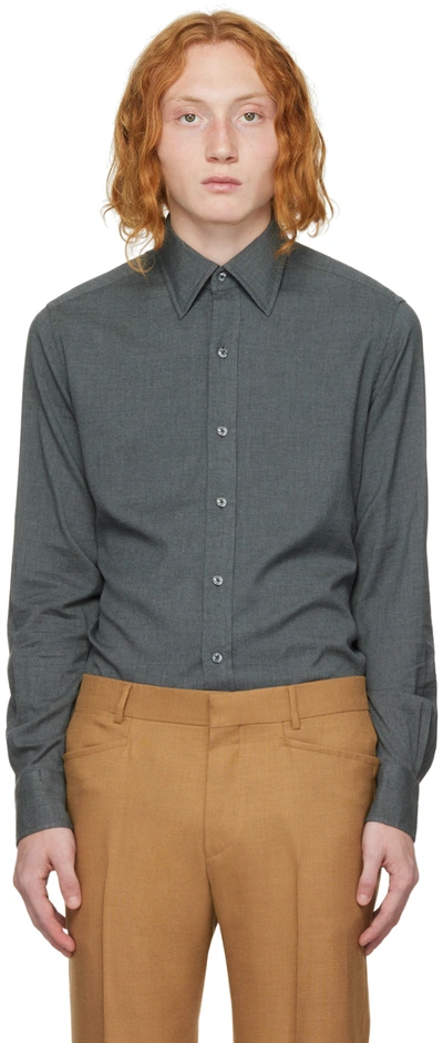 Tom Ford Slim-fit Cotton-blend Shirt In Grey