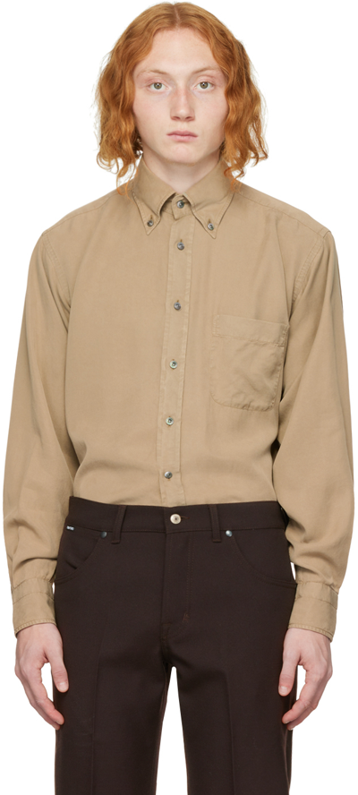 Tom Ford Khaki Garment-dyed Leisure Shirt In V07 Military