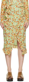 Ganni Mesh Ruffle Midi Skirt In 382 Meadow Celadon G
