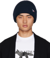 Maison Kitsuné Tricolour Fox-patch Ribbed-wool Beanie Hat In P480 Navy