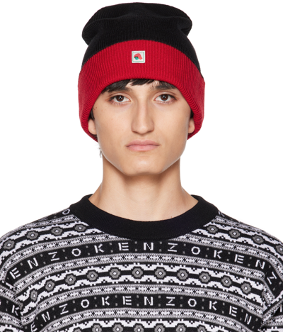 Kenzo Logo-patch Ribbed-knit Beanie In Noir