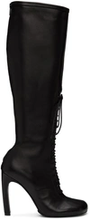 Dries Van Noten 110 Black Lace-up Leather Knee-high Boots In 900 Black