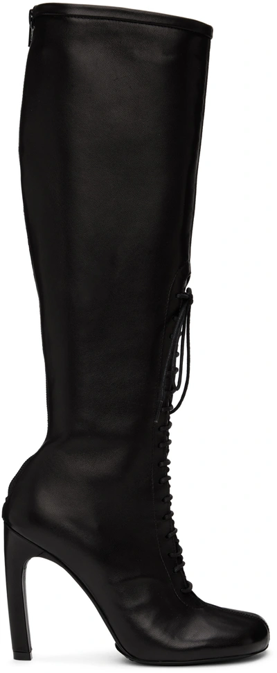 Dries Van Noten 110 Black Lace-up Leather Knee-high Boots