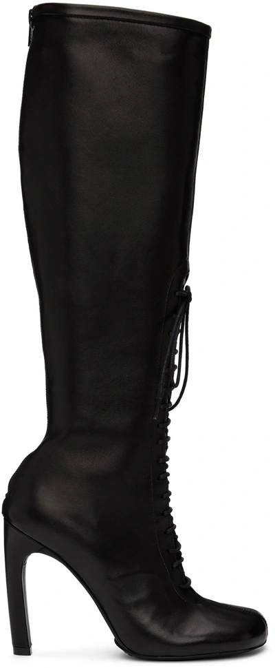 Dries Van Noten 110 Black Lace-up Leather Knee-high Boots In 900 Black
