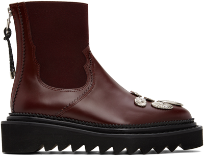 Toga Burgundy Side Gore Metal Boots In Aj1228 Burgundy