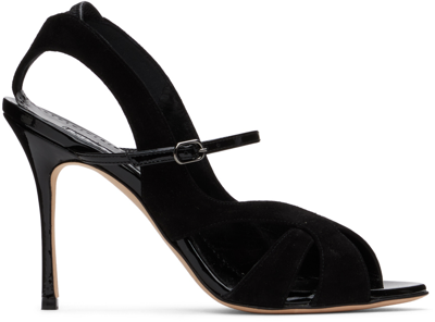 Manolo Blahnik Parado 105 Suede And Patent-leather Sandals In Blck0015