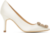 MANOLO BLAHNIK WHITE HANGISI HEELS